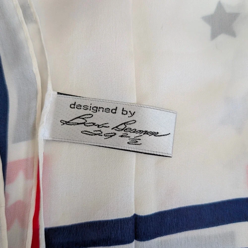 Vintage USA Olympic Silk Scarf Red White Blue Stars Stripes Bob Beamon Design